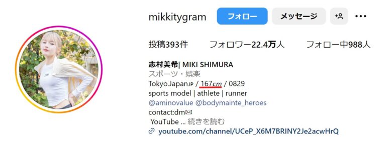 志村美希のInstagramのプロフィール